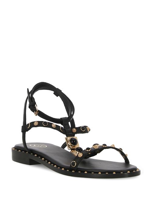 black/gold-tone calf leather almond open toe front thin straps bead Ash | PARTY01BLACK/ARIELGOLD