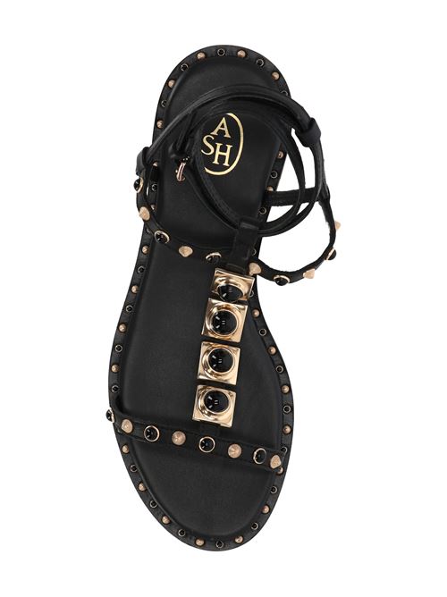 black/gold-tone calf leather almond open toe front thin straps bead Ash | PARTY01BLACK/ARIELGOLD