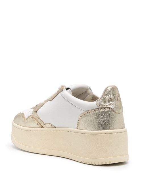 white/gold-tone/light beige calf leather sneakers Autry | PTLWWB16WHT/PLATINUM