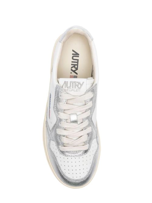 white/silver-tone calf leather smooth grain metallic sneakers Autry | PTLWWB18WHT/SILVER