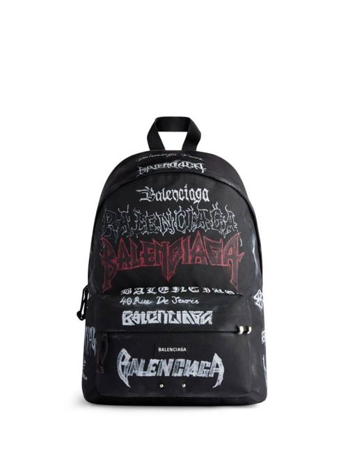 Explorer backpack in black recycled nylon with DIY metal allover logo Balenciaga | 5032212AAXY1000