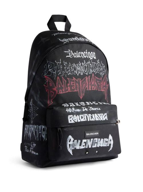 Explorer backpack in black recycled nylon with DIY metal allover logo Balenciaga | 5032212AAXY1000