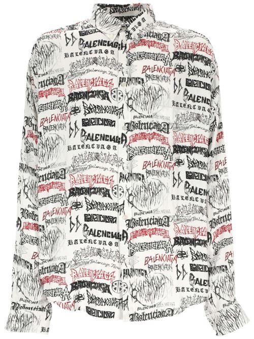 white/black/red all-over logo print classic shirt BALENCIAGA | 662983TPLE79000