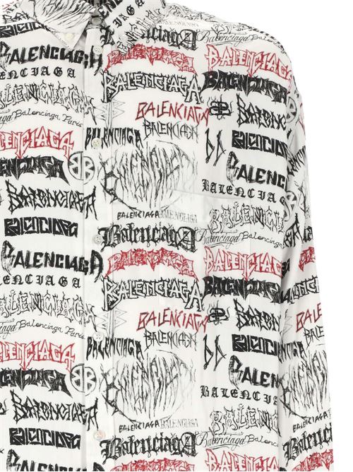 white/black/red all-over logo print classic shirt Balenciaga | 662983TPLE79000