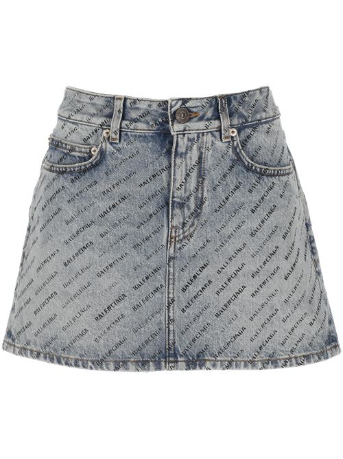 Denim mini skirt with print Balenciaga | 744972TQW664141