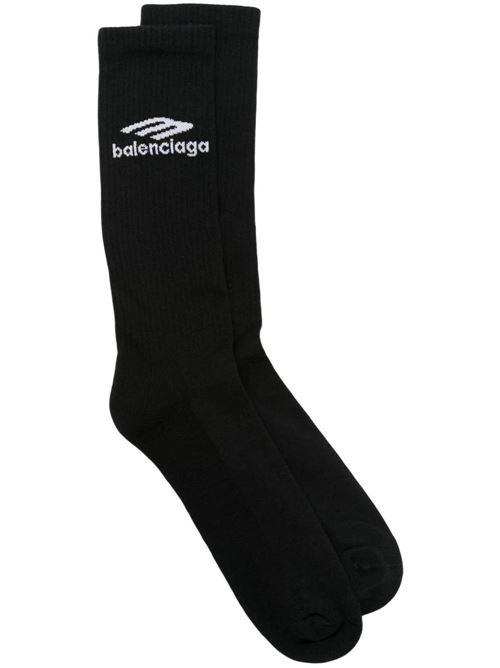 Ski 3B Sports Icon socks in black and white ribbed technical knit Balenciaga | 7729114D9B61077