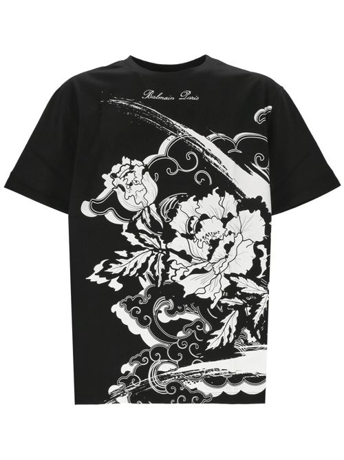 Black floreal tshirt BALMAIN | CH0EG000GD51EAB