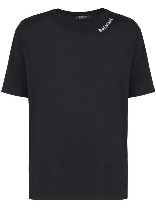 black cotton logo-embroidered collar crew neck short sleeves Balmain | CH1EG000BC62EAB