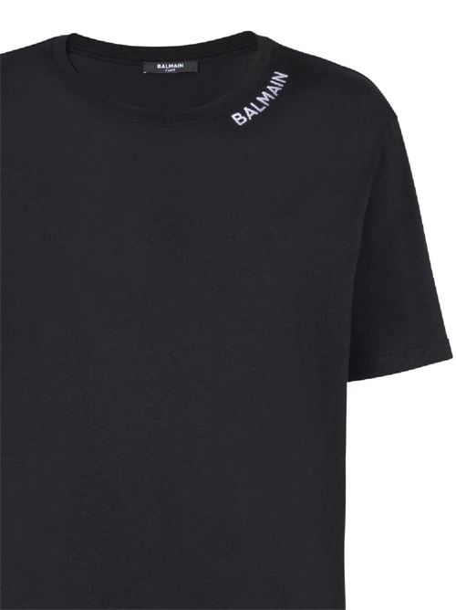 black cotton logo-embroidered collar crew neck short sleeves Balmain | CH1EG000BC62EAB