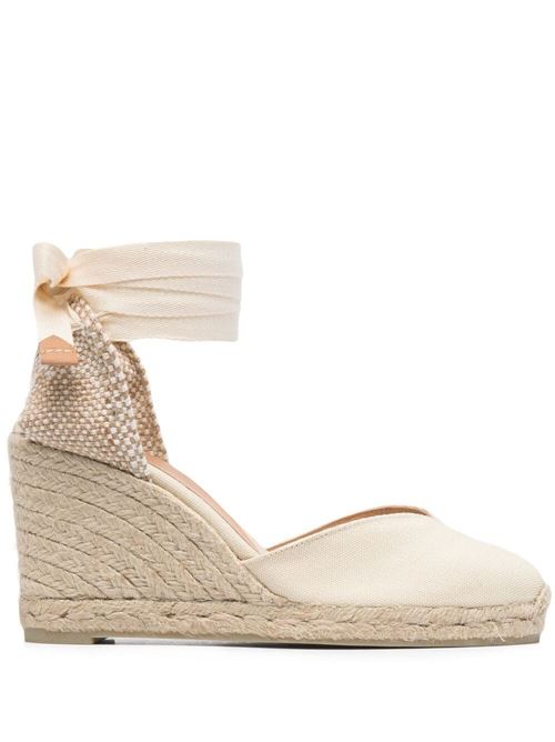 White fabric/raffia tie-fastening wedge sandals Castaner | 020993203