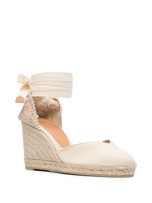 White fabric/raffia tie-fastening wedge sandals Castaner | 020993203