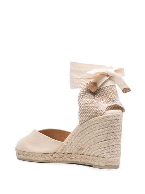 White fabric/raffia tie-fastening wedge sandals Castaner | 020993203