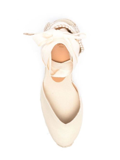 White fabric/raffia tie-fastening wedge sandals Castaner | 020993203