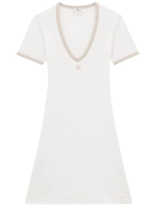 White dress with contrasting profiles and V-neck Courreges | 224JRO397JS0070B131