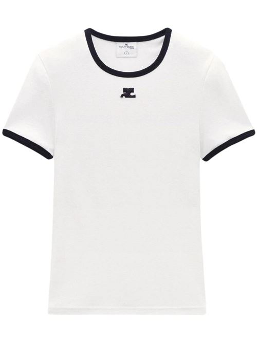 T-shirt in cotone bianco/nero Courreges | PERJTS017JS00700098