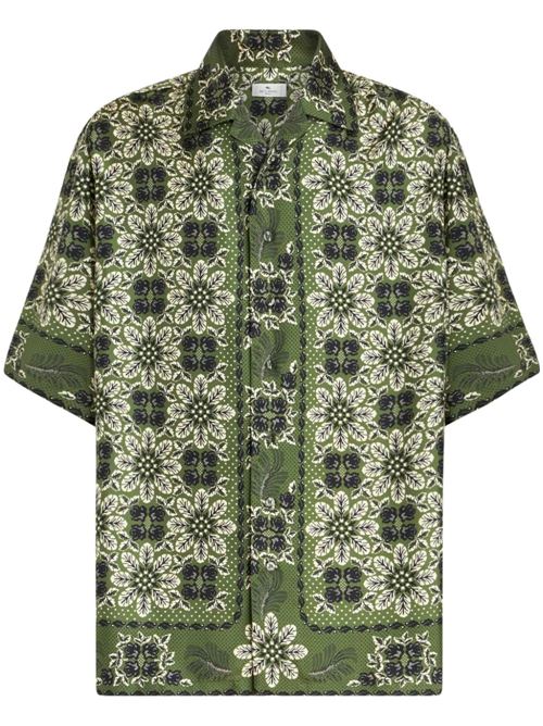 Green/white silk floral print shirt ETRO | MRIC003399SP158X0890