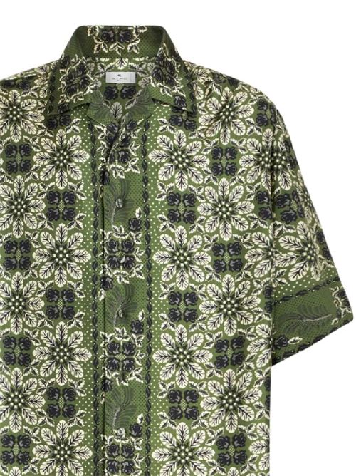 Green/white silk floral print shirt Etro | MRIC003399SP158X0890