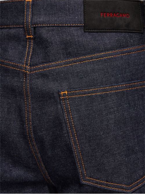 blue cotton denim appliqué logo Ferragamo | 143676771171