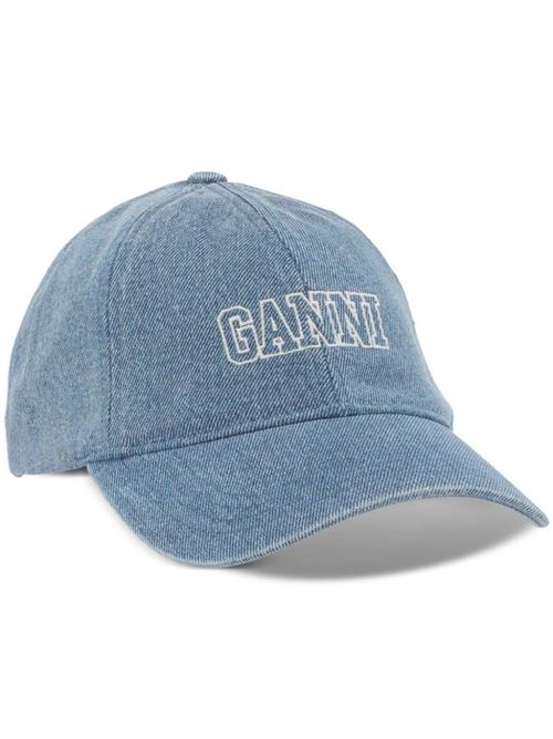 Cappello con logo ricamato in denim Ganni | A5530630