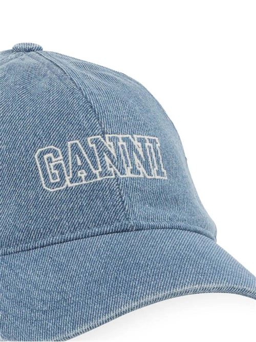 Cappello con logo ricamato in denim Ganni | A5530630