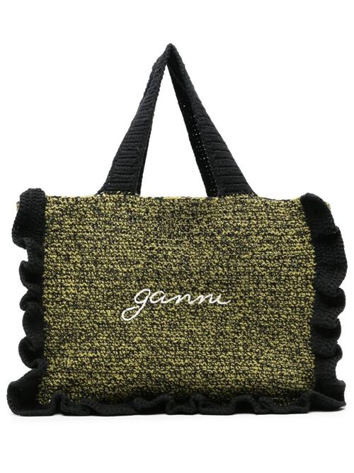 Black/green organic cotton bag Ganni | A5812099