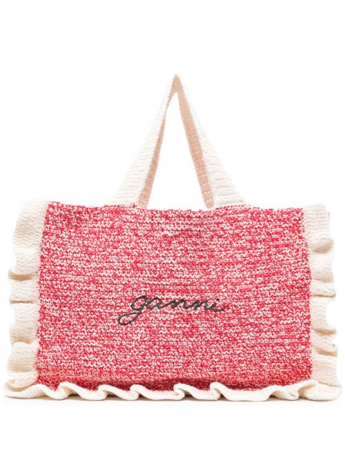 Red/white organic cotton knitted construction mélange bag Ganni | A5813135