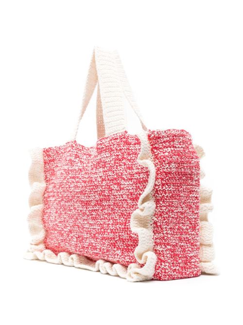 Red/white organic cotton knitted construction mélange bag Ganni | A5813135