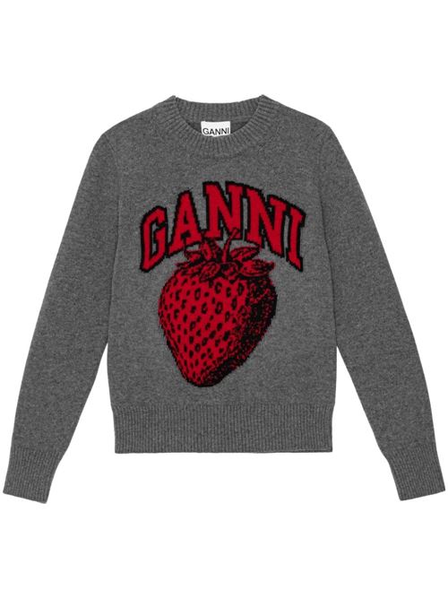 Black/grey/red intarsia knit Ganni | K2090523