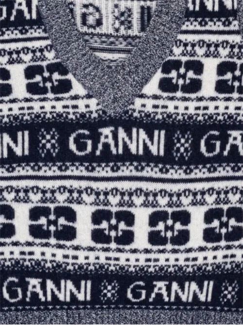 navy bluewool blendintarsia knit Ganni | K2092683