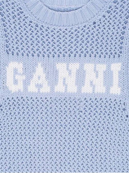 powder blue/white organic cotton blend intarsia-knit logo Ganni | K2100033