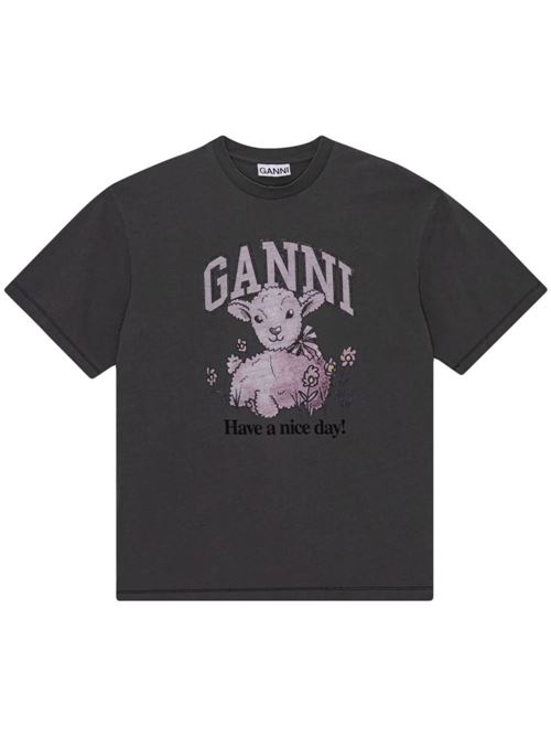 Ash grey/lilac recycled cotton t-shirt Ganni | T3789490