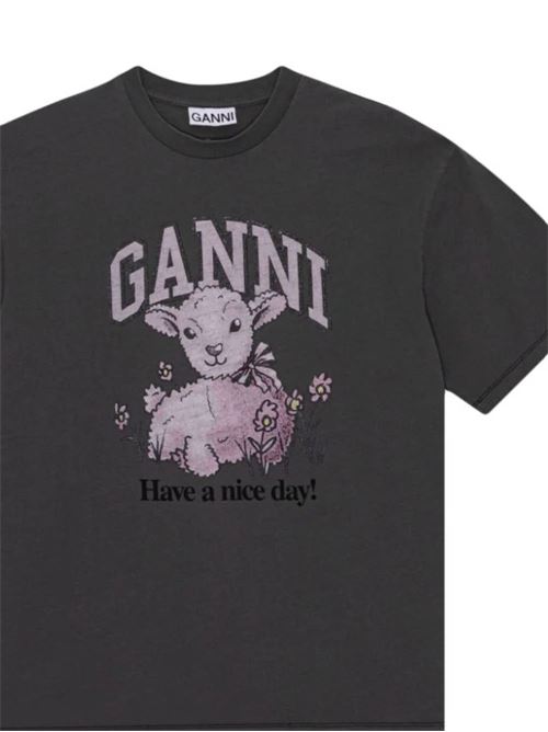 Ash grey/lilac recycled cotton t-shirt Ganni | T3789490