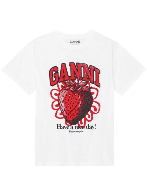 White/red organic cotton logo t-shirt Ganni | T3892151