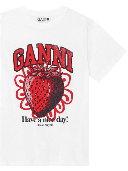 White/red organic cotton logo t-shirt Ganni | T3892151