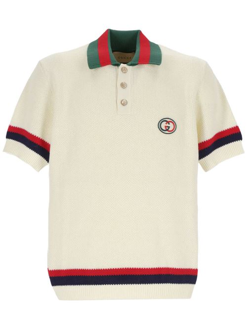 Polo in cotone lavorato a maglia con nastro Web Gucci | 739954XKC9O9275