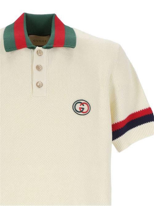 Polo in cotone lavorato a maglia con nastro Web Gucci | 739954XKC9O9275