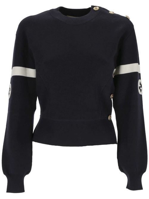 Girocollo in maglia waffle di misto lana blu navy GUCCI | 764692XKDQS4417