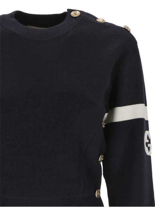 Girocollo in maglia waffle di misto lana blu navy GUCCI | 764692XKDQS4417