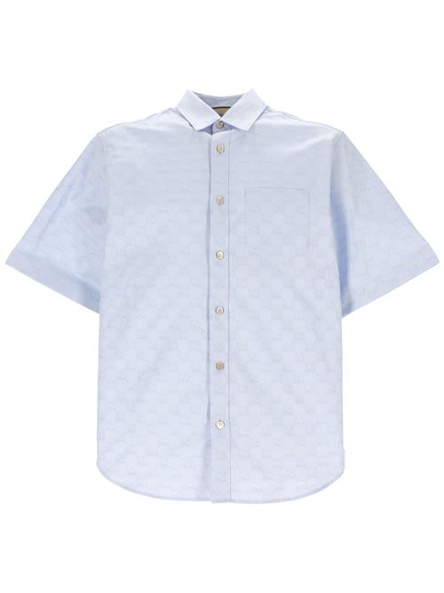 Baby blue cotton signature men's shirt Gucci | 770295ZAM9M4850