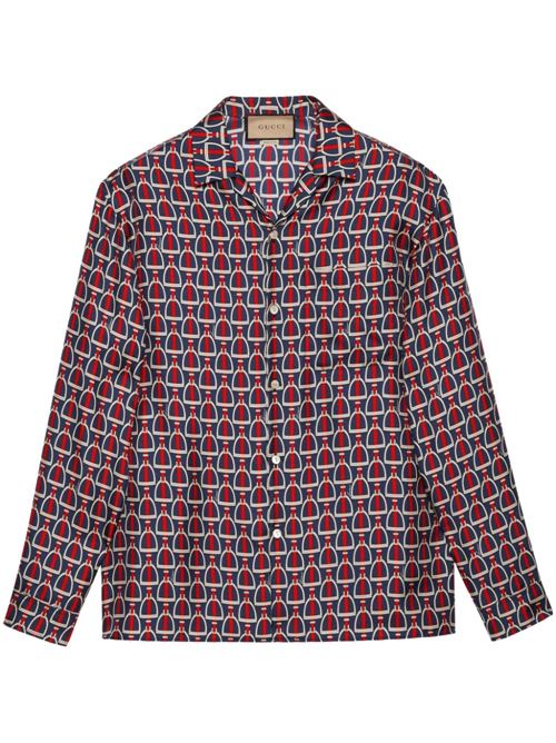 Navy blue/scarlet/white silk shirt GUCCI | 770426ZAPD24956