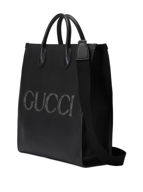 Black leather grained texture embossed logo bag Gucci | 770975AACXB1049