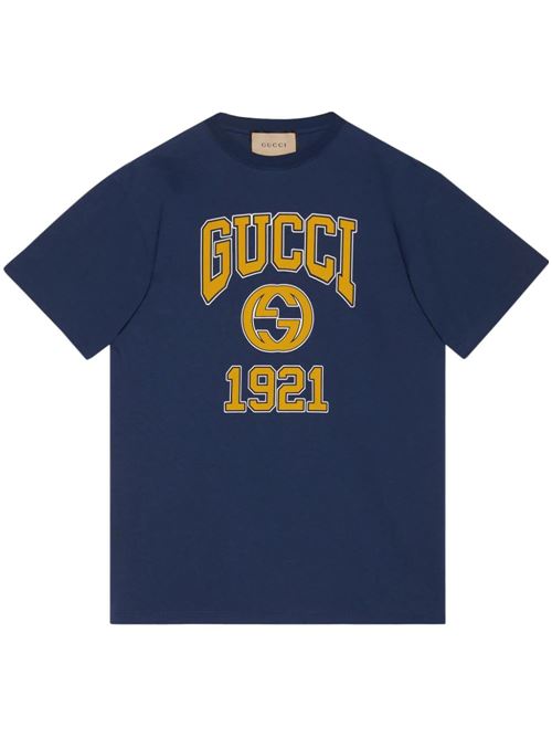 Navy blue cotton t-shirt Gucci | 771758XJF3R4622