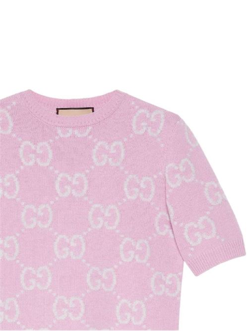 Pink/white wool t-shirt Gucci | 772888XKB3V5407