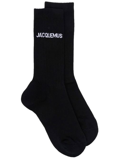 Black stretch-cotton blend intarsia-knit logo socks Jacquemus | 213AC0035000990