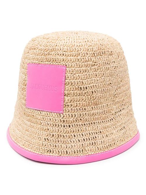 Cappello con design in rafia intrecciata beige/rosa Jacquemus | 245AC6423060434