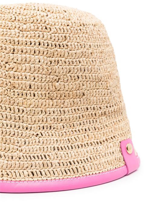 beige/pink woven raffia design leather trim flat crown Jacquemus | 245AC6423060434