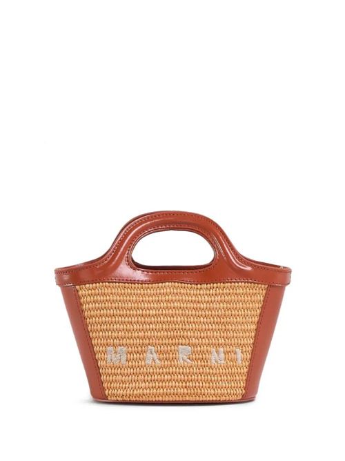 TROPICALIA BAG MICRO IN PELLE MARRONE E TESSUTO EFFETTO RAFIA Marni | BMMP0067Q0P3860ZO709