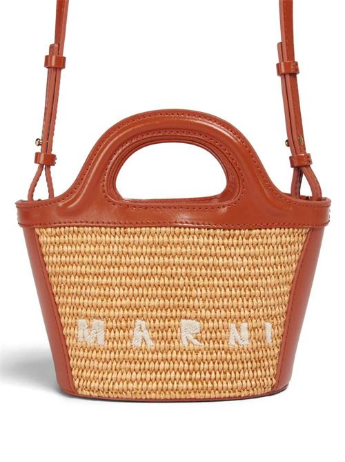 TROPICALIA BAG MICRO IN PELLE MARRONE E TESSUTO EFFETTO RAFIA Marni | BMMP0067Q0P3860ZO709