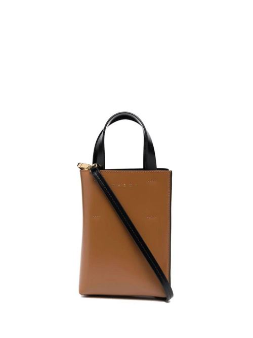 Brown/black calf leather two-tone leather tote bag Marni | SHMP0050Y0LV639Z2P69