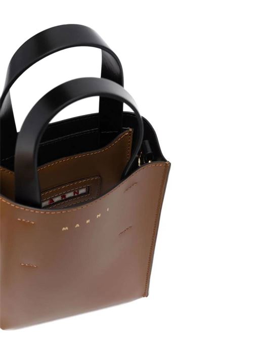 Borsa tote in pelle bicolore marrone/nera MARNI | SHMP0050Y0LV639Z2P69